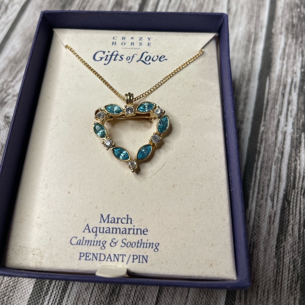 NEW IN BOX  March aquamarine necklace / pin